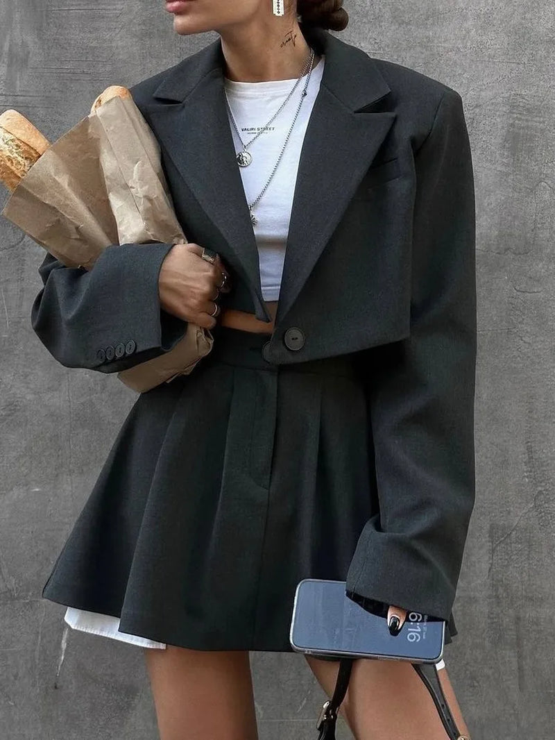 Fashion Suit Top Short Skirt Two-Piece Set for Women Autumn New Suit Slim High Waist Slimming Temperament Two-Piece Set