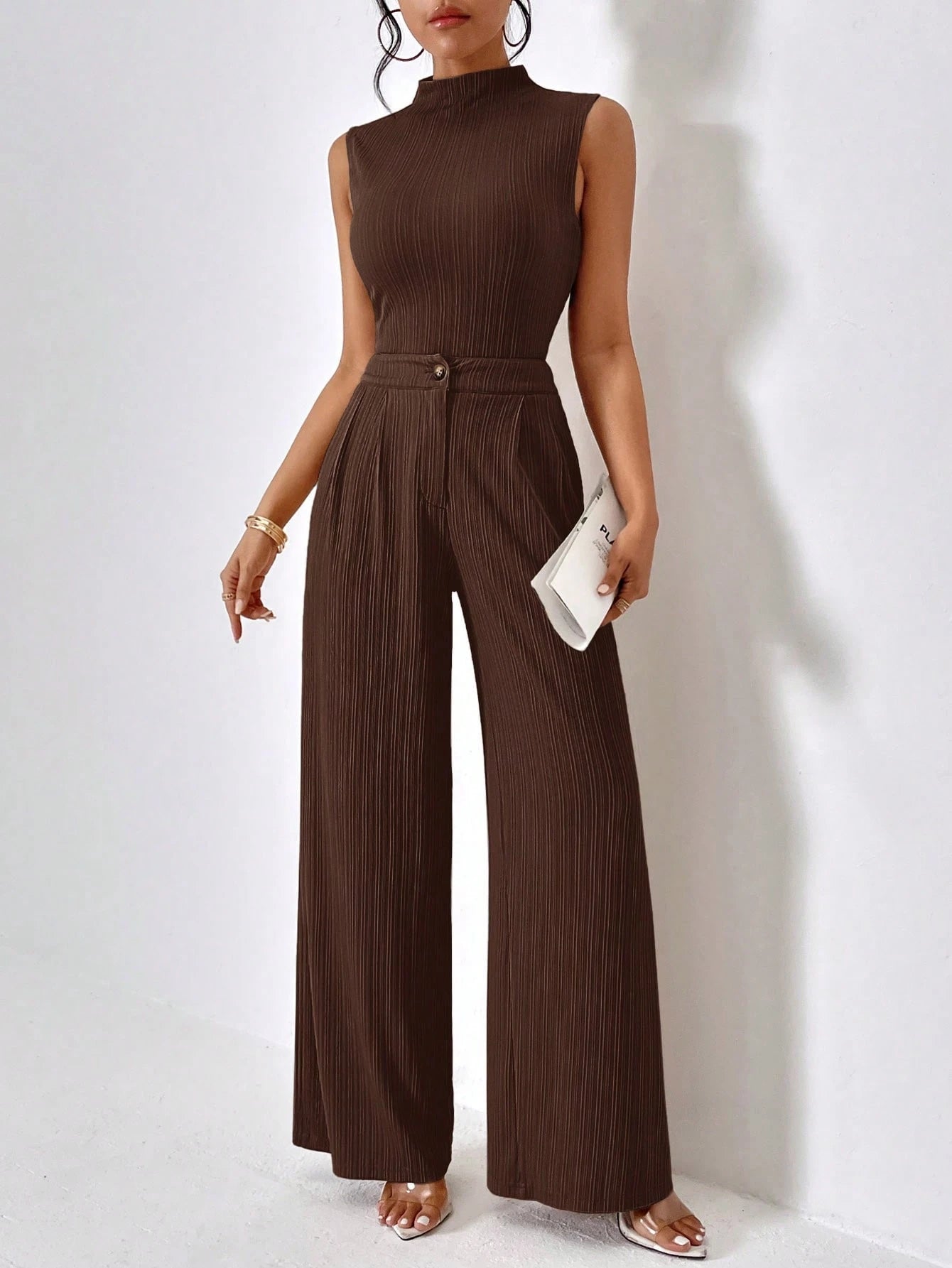 Firerie Women'S Stand Collar Vest and Wide Leg Pants Set