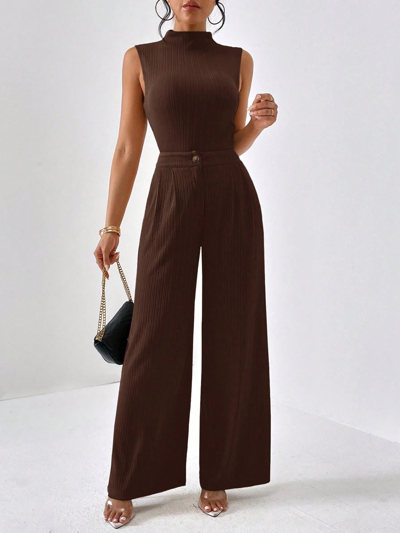 Firerie Women'S Stand Collar Vest and Wide Leg Pants Set