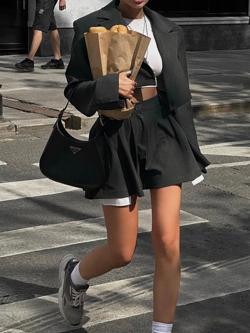 Fashion Suit Top Short Skirt Two-Piece Set for Women Autumn New Suit Slim High Waist Slimming Temperament Two-Piece Set