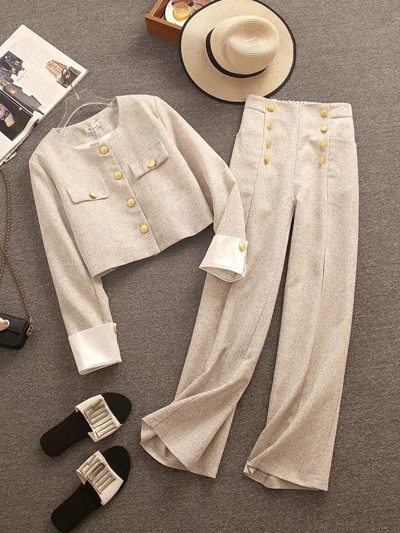 High End Small Fragrance Two Piece Set Women Jacket Coat + Pant Sets Fashion Casual 2 Piece Sets Women Outfit Conjunto Femininos