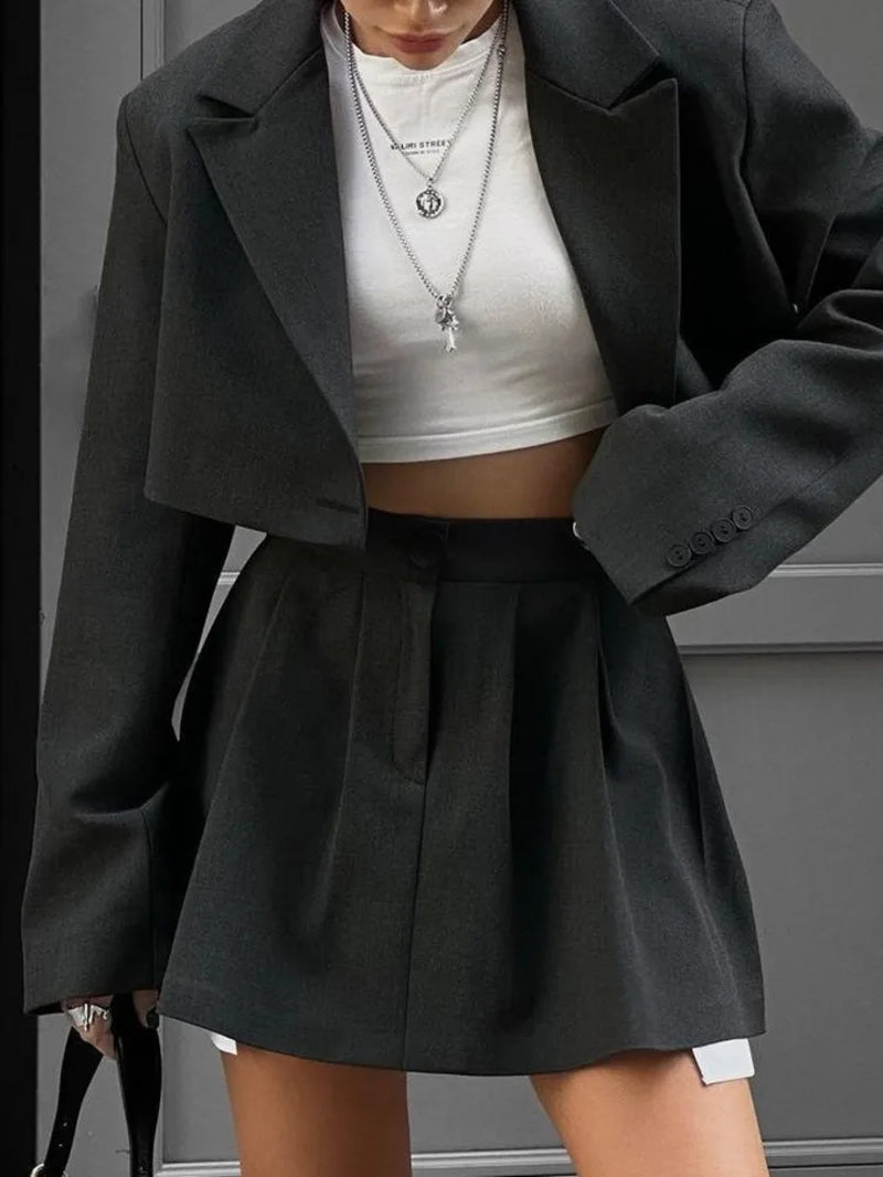 Fashion Suit Top Short Skirt Two-Piece Set for Women Autumn New Suit Slim High Waist Slimming Temperament Two-Piece Set