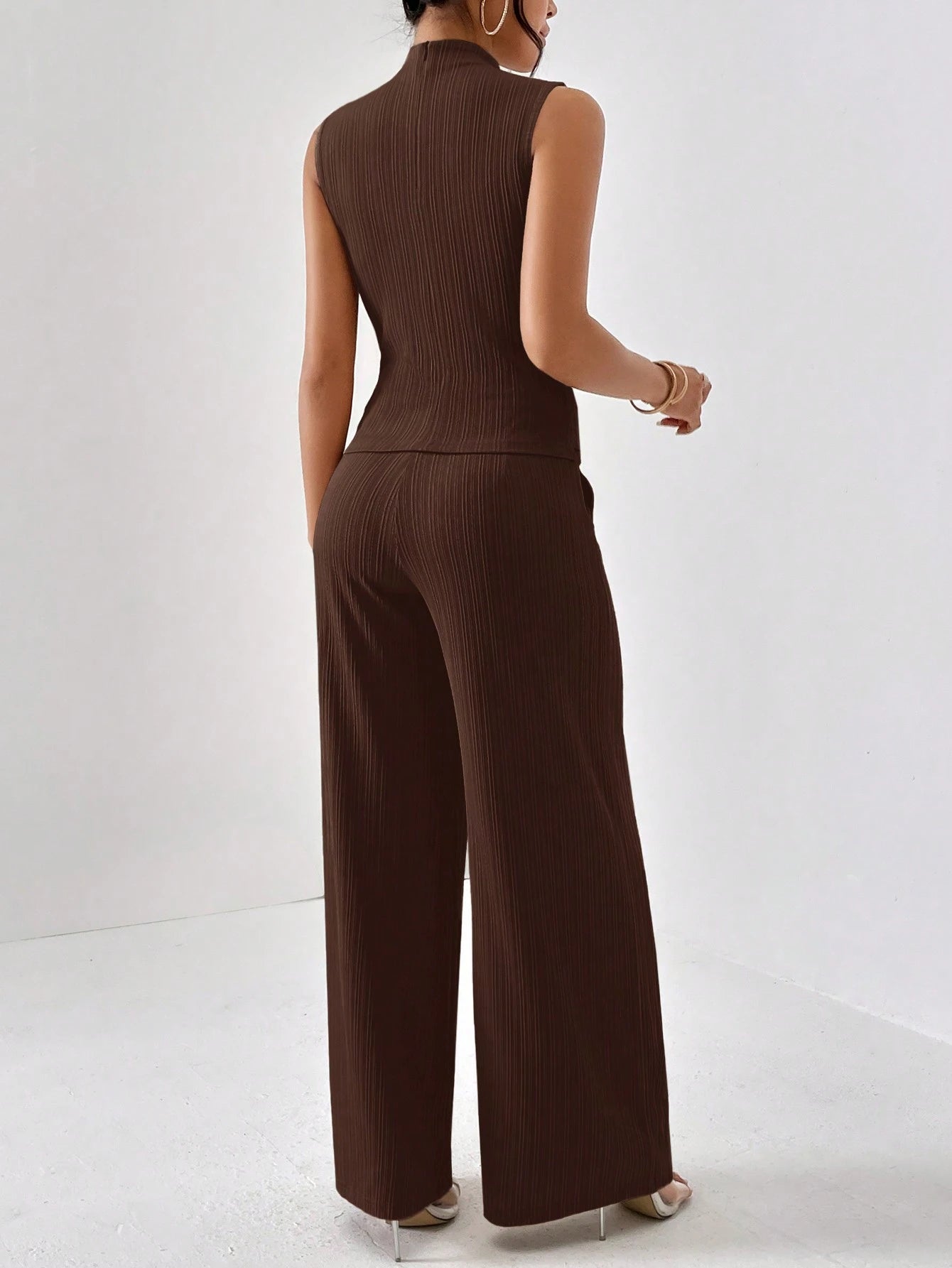 Firerie Women'S Stand Collar Vest and Wide Leg Pants Set