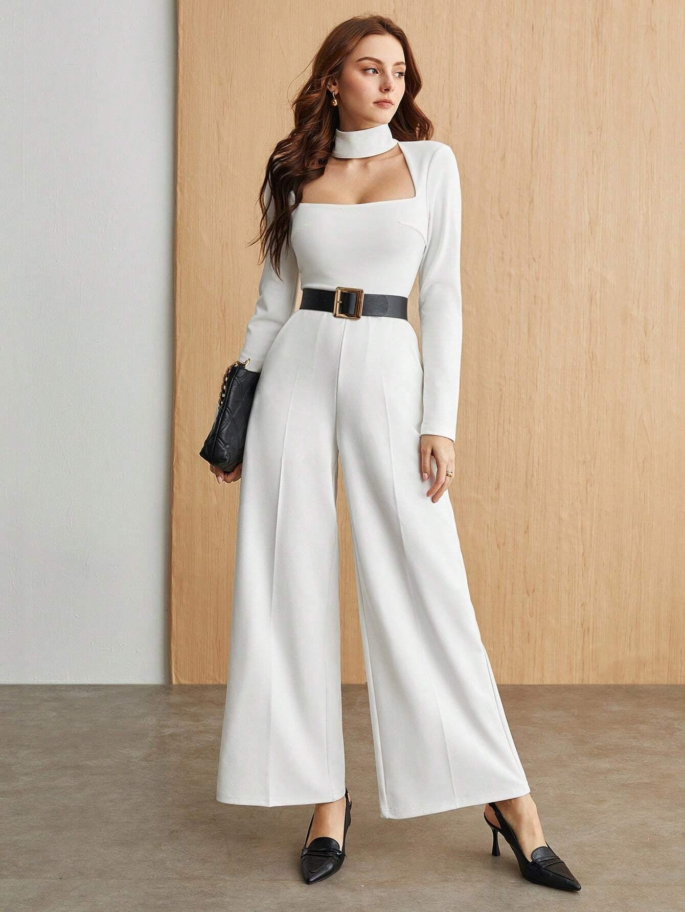 Bizchic Women'S Hollow Out Collar Jumpsuit without Waist Belt