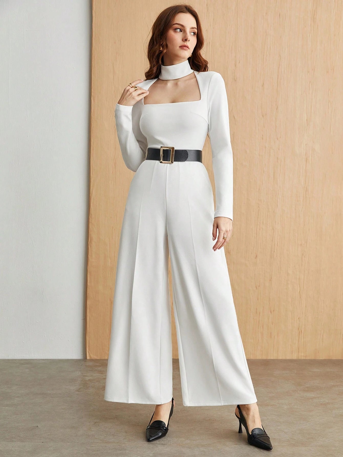 Bizchic Women'S Hollow Out Collar Jumpsuit without Waist Belt